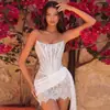 Vestido Corsé de Encaje sin Tirantes Estilo Europeo y Americano, Vestido Bodycon Ajustado de Malla Transparente para Banquetes y Fiestas de la Alta Sociedad
