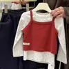 Camiseta de Menina para Primavera e Outono, Roupa de Bebê Estilosa, Camiseta Regata de Bolinhas Estilo Coreano Única e Moderna para Crianças, Camisa Base Falsa de Duas Peças