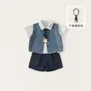Ropa para Niños Bangxuan Nuevo Chaleco de Mezclilla Conjunto de Tres Piezas para Niños Camisa Pantalones Cortos para Niños Atuendo de Moda para Niños