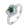 Anillo de Plata de Ley S925 con Moissanita Anillo Calado en Forma de Corazón para Mujer Anillo de un Quilate Incrustado con Diamantes de Colores