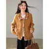 Suéter abrigo de punto con cuello polo color café para mujer, abrigo exterior holgado estilo perezoso de otoño e invierno, cárdigan top