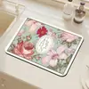 Alfombrilla Absorbente de Tierra de Diatomeas Estilo Pastoral con Diseño Floral para Encimera, Alfombrilla Resistente al Calor y Anti-quemaduras para Mesa de Platos, Alfombrilla Antideslizante Drenante para Cocina