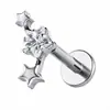 Brincos de liga de titânio G23, moda feminina, estilo europeu e americano, design de estrela de cinco pontas, zircônia cúbica, joias para piercing corporal, argolas para lábio, argolas para língua, disponíveis para atacado