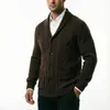 Suéter para hombre de otoño e invierno, cárdigan de botones, color liso, cuello en V moderno, corte holgado, engrosado para abrigar, suéter de punto, suéter de lana