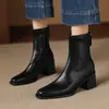Nuevas botinetas de otoño e invierno de punta cuadrada con tacón grueso en negro y marrón con cremallera trasera, botas de moda adelgazantes para el trabajo, botas para mujer de comercio exterior transfronterizo