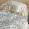Juego Romántico de Cuatro Piezas Estilo Francés de Algodón Tencel Grado A con Diseño Floral Tridimensional, Funda Nórdica de Encaje de Seda Brillante, Ropa de Cama Suave y Sedosa para un Sueño de Lujo