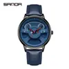 Reloj de cuarzo Sanda New 1110 de malla de cuero con volante para hombre, moderno y elegante.