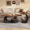 Mesa de centro de lujo ligero estilo vintage color nogal para sala de estar, uso doméstico, mesa de centro ovalada, combinación moderna simple, mesa de centro pequeña nueva