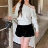 Estilo Deseo Puro Suéter de Punto Sexy con Cuello Asimétrico Diseño de Sentido de Estilo Nuevo para Principios de Otoño Top Chic Estilo Occidental Chica Picante Hombro con Lazo