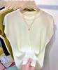 Suéter de Punto de Seda de Hielo para Mujer, Cuello Redondo Delgado, Nuevo Estilo de Verano, Simple y Versátil, Chaleco Superior sin Mangas de Color Sólido