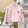 Camiseta básica de cuello semi-alto con forro polar para niños, nuevo estilo coreano de otoño e invierno, top de forro polar elegante de una pieza para niños y niñas, venta al por mayor de fábrica