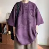 2025 Nuevo Suede Sintético Manga Corta para Hombre Verano Nueva Marca de Moda Americana Resistente Camiseta de Manga Media Holgada de Cinco Cuartos Moderna