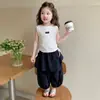 Conjunto de Dos Piezas de Chaleco de Verano para Niñas 2026 Verano Estilo Coreano Moderno Conjunto de Dos Piezas de Top sin Mangas y Pantalones de Linterna para Niños