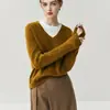 Elegante Casual ~ Tejido de Cachemira para Mujer Cuello en V Holgado Aspecto Adelgazante Tejido 25 Otoño e Invierno Nuevo Lana Tejido Interior