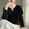 Estilo de Viaje Otoño 2026 Nuevo Cárdigan de Lana Tejida con Cuello en V Pequeño Suéter Corto de Manga Larga para Mujer