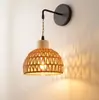 Lámpara de Pared de Ratán Transfronteriza Lámpara de Pared para Mesita de Noche Dormitorio Frente al Espejo Lámpara de Pared Tejida para B&B Lámpara de Pared de Madera Maciza Estilo Granja Country