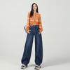 Young Orange# Tide Cool Retro Wide Leg Machete Jeans Feminino Cintura Alta Solto Slimming Trendy All-match Mop Calças