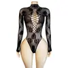 Comercio Electrónico Transfronterizo Estilo Europeo y Americano Lencería Sexy Body de Cuello Alto y Manga Larga Malla Jacquard Hueco Transparente Body de Puro Deseo