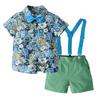 Ropa de Verano para Niños, Camisa de Manga Corta Floral Pastoral de Verano, Conjunto de Dos Piezas de Pantalones Cortos con Tirantes Retro, Venta al por Mayor de Ropa para Niños