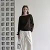 Suéter ombro a ombro para mulheres, outono e inverno, blusa base curta de tricô, cintura alta, para baixinhas, estilo morcego, outono e inverno