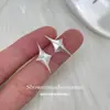 Brincos de Estrela de Quatro Pontos Tridimensional Escovados com Pino de Prata 925 para Mulheres, Brincos de Temperamento de Luxo Leve de Alta Qualidade, Acessórios Versáteis para o Dia a Dia de Outono e Inverno