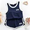 Nuevo Estilo de Verano 2025 Conjunto de Chaleco sin Mangas Estilo Coreano para Niños y Niñas, Dos Piezas de Pantalones Cortos de Algodón Puro con Estampado de Letras
