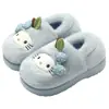 Chinelos de Algodão com Gatinho de Desenho Animado para Mulheres, Inverno Interno Plush Espesso Quente Sola Macia Antiderrapante Fechado Atrás Sapatos de Algodão para Mulheres