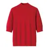 Suéter de Punto Casual Ligero para Mujer, 100% Cachemira Pura, Canalé, Cuello Medio Alto Liso, Hombro Normal, Manga Tres Cuartos