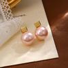 Pendientes de Perla Gris Cuadrados Pequeños 2024 Nueva Moda para Mujer Otoño e Invierno Lujo Ligero Alta Gama Aretes Elegantes para la Oficina