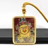 Aço Titânio Pintado à Mão Ouro-Cinábrio Thangka Cinco Anciãos Oito Santos Padroeiros Deus Amarelo da Riqueza Raposa Fada Thangka de Cinábrio Dupla Face Colar