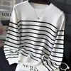 Camiseta de algodón a rayas de manga larga estilo universitario retro transfronteriza con diseño de raya de color contrastante, top versátil para mujer para primavera y otoño