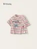 Roupas Infantis Youbao Camiseta para Meninos Verão Fina Listras Dopamina Manga Curta para Meninas Estampa de Desenho Roupas Modernas para Crianças