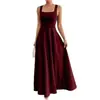 Exclusivamente para Ventas Transfronterizas, Nuevo Estilo Vestido Elegante de Tirantes Cuadrados para Mujer, Elegante Vestido Largo con Dobladillo Fluido