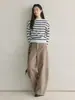 Louvre Primavera Temprana Nuevo Estilo Coreano Sencillo y Moderno Suéter Grueso de Rayas Off-Shoulder Holgado y Cómodo Top para Mujer
