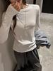 Camiseta Interior de Cuello Redondo de Manga Larga Estilo Coreano para Mujer Tencel Lyocell Color Sólido de Alta Gama Nuevo Estilo Top Versátil