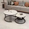 Mesa de café de losa de roca nórdica Sala de estar de apartamento pequeño Uso doméstico Estilo minimalista Mesa de café redonda de mármol Mesa Luz de lujo Moderna Simple