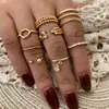 Europa y Estados Unidos comercio exterior transfronterizo nuevo taladro de copa de apertura de diamante conjunto de anillos geométricos de 8 piezas conjunto de personalidad anillo articulado