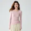 35 Tejido de Cachemira de Manga Larga Otoño Invierno Nuevo Top Versátil Cuello Redondo Estilo Coreano Capa Base Adelgazante Ropa Interior