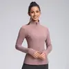 Define chaqueta de yoga para mujer, con cremallera, de manga larga, tejido cepillado, cuello alto, elástica, corte ajustado, top deportivo de yoga