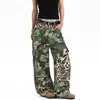 Calça jeans camuflada com estampa de leopardo desconstruída estilo americano transfronteiriça para homens e mulheres, nova marca da moda primavera e outono, calça de trabalho casual reta solta
