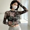Camiseta de manga larga para mujer con diseño único, adecuada para usar como prenda exterior, camiseta base de malla, estilo corto para chicas atractivas, ropa interior, protección solar, top sexy para mujeres