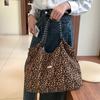 Bolso de Hombro con Cordón de Pana con Estampado de Leopardo Retro Coreano Moda Gran Capacidad Bolso Sobaco Bolso de Mano Casual Versátil Bolso Tote