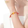 Dia das Mães Flor Peônia Ouro Puro 999 Lembrança Pulseira Flor de Lótus da Boa Sorte para Mulheres com Contas da Fortuna e Tecelagem de Fio Vermelho