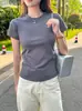 Algodón Puro Talla Grande Alta Calidad Manga Corta Hombro Derecho Holgada Camiseta de Mujer Primavera y Verano Camiseta con Aspecto Adelgazante Top de Alta Gama