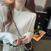 Tejido Azul para Mujer 2025 Nuevo Principios de Otoño Alta Gama Camiseta Base Interior Suéter de Cuello Redondo Suelto Delgado