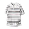 Camisa Polo Tejido Camiseta de Manga Corta Hombre Media Cremallera Textura Rayada Estilo Old Money Verano Fábrica Transfronteriza Venta al por Mayor
