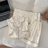 Pijama de Algodão Nuvem para Mulheres, Novo Estilo de Verão, Conjunto de Três Peças Manga Curta com Desenho de Ursinho Doce, Roupa de Casa Popular que Pode Ser Usada Fora