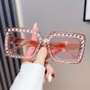 Óculos de Sol Femininos de Luxo com Cravação de Diamantes, Óculos de Sol Populares da Moda Street Style, Óculos Personalizados de Viagem Anti-UV