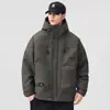 Jaqueta de Trabalho Acolchoada com Capuz Masculina Estilo Retro Japonês Versátil Tendência Casaco Acolchoado Engrossado Quente à Prova de Vento Casual