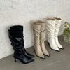 Botas Ocidentais Longas Brancas de Bico Fino com Salto Alto e um Design Que Realça o Comprimento das Pernas, Novo Estilo 2025 Botas de Salto Alto Blocadas